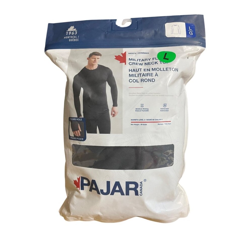 Pajar Canada Military Fleece Baselayer Black Crew Neck Top Mens Size Large